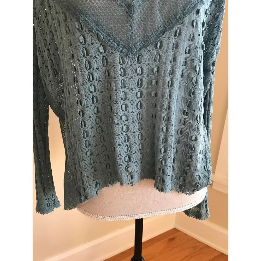 FREE PEOPLE Sage Green Boho  Lace Mesh Long Sleeve